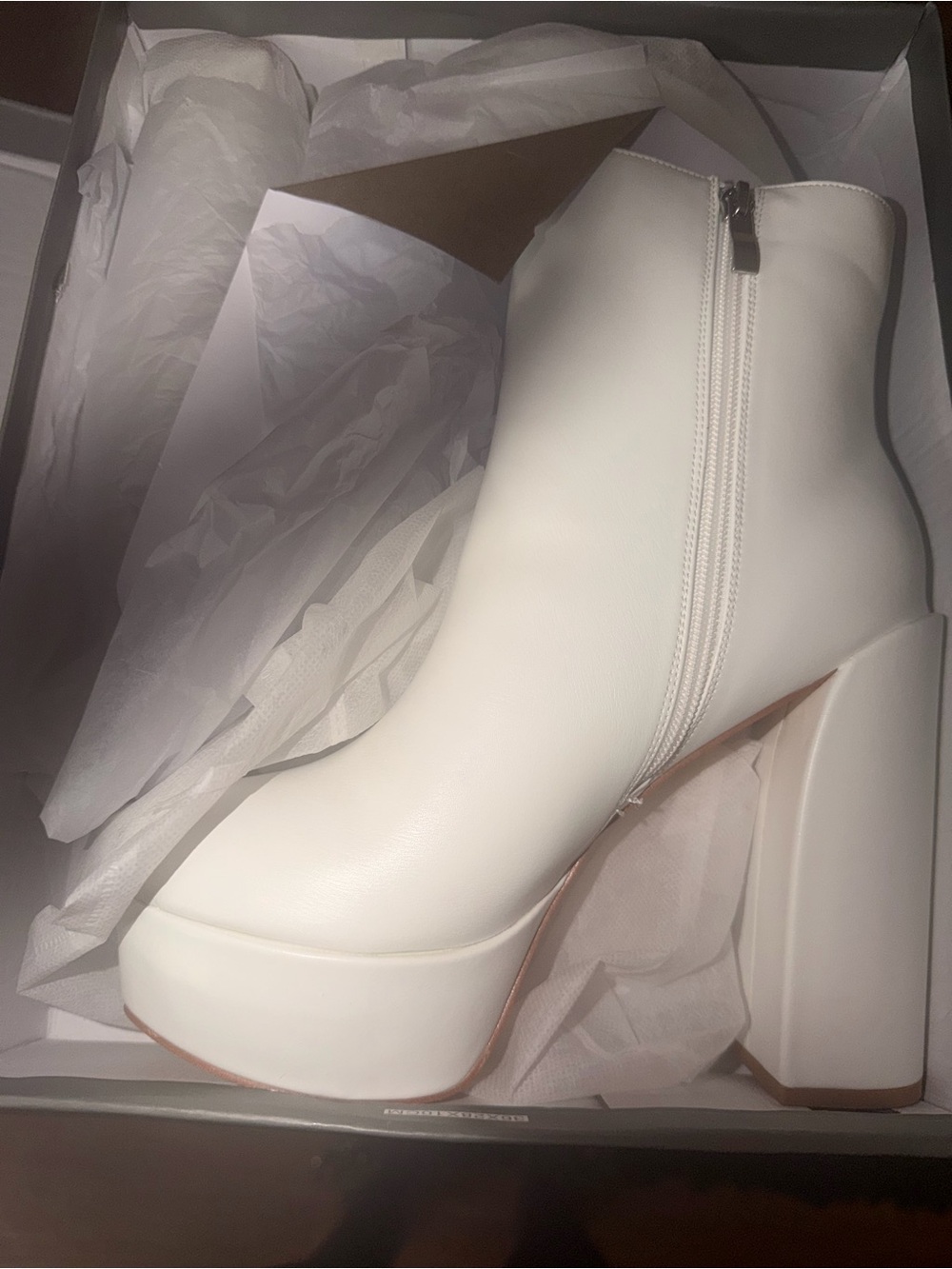 White Platform Block Heel Ankle Boots